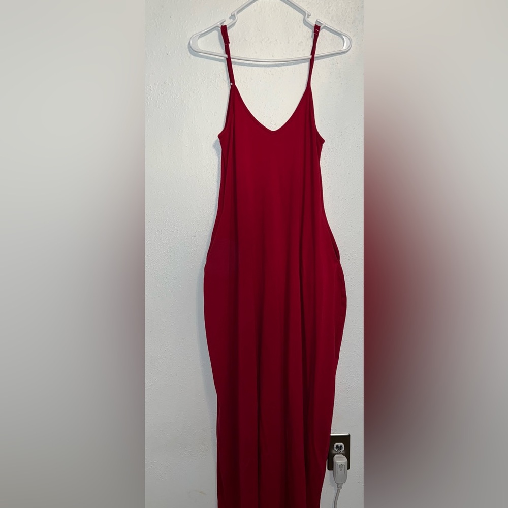 V-Neck Draped Jersey Casual Beach Cami Long Maxi Dress W Pocket